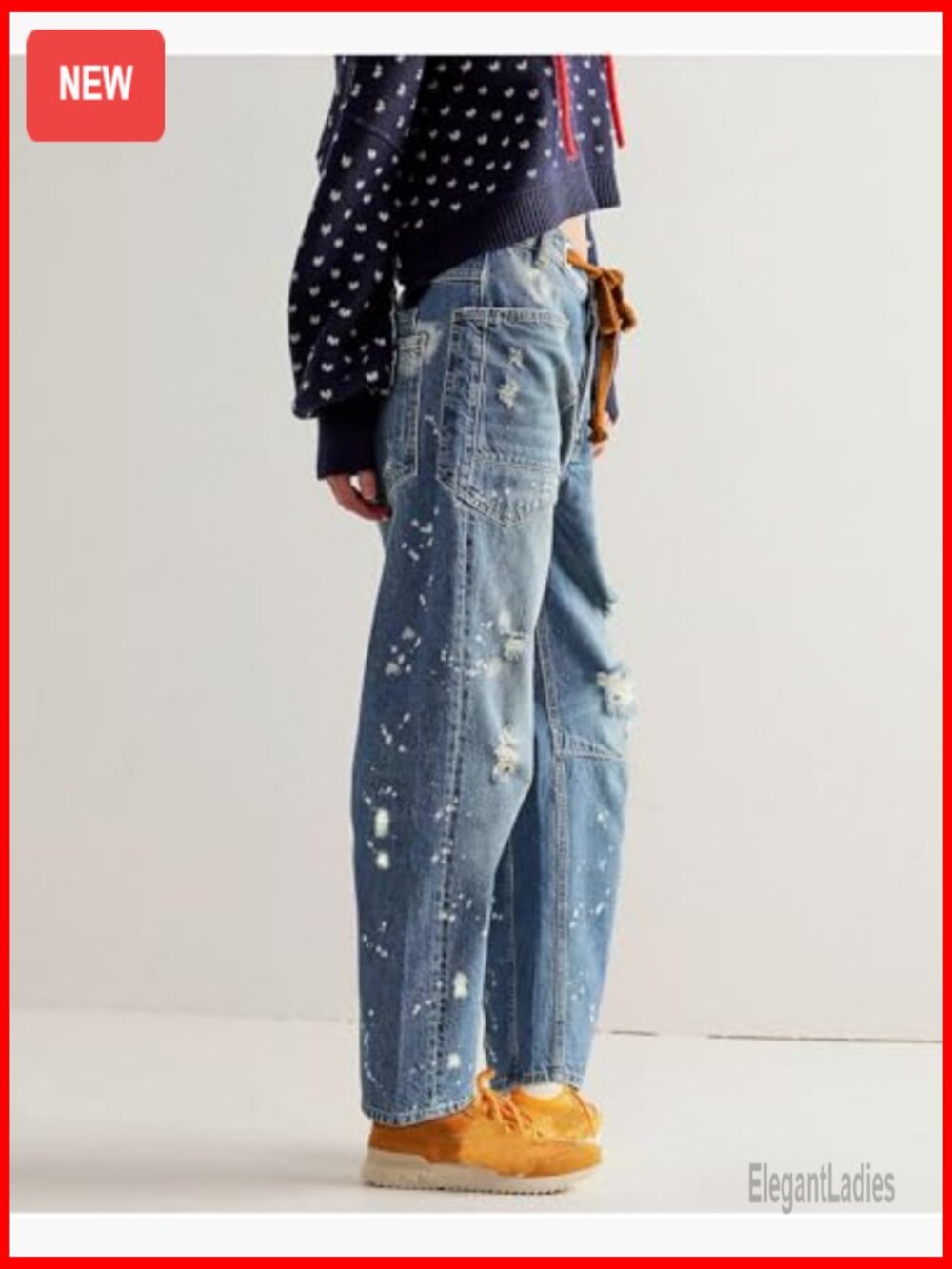 Wide Leg Barrel Jeans Mid Rise Drawstring Boyfriend Fit Denim Pants - Picture 3 of 7